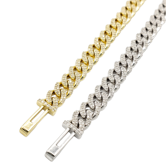 10K Gold- Iced Out Diamond Miami Cuban Bracelets (8mm)