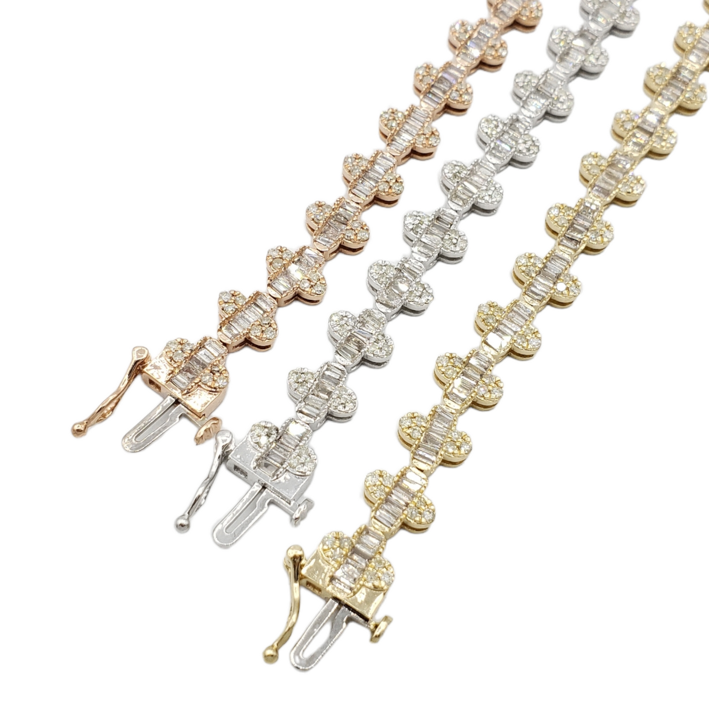 14k Baguette Diamond Clover Bracelet 3.55ct