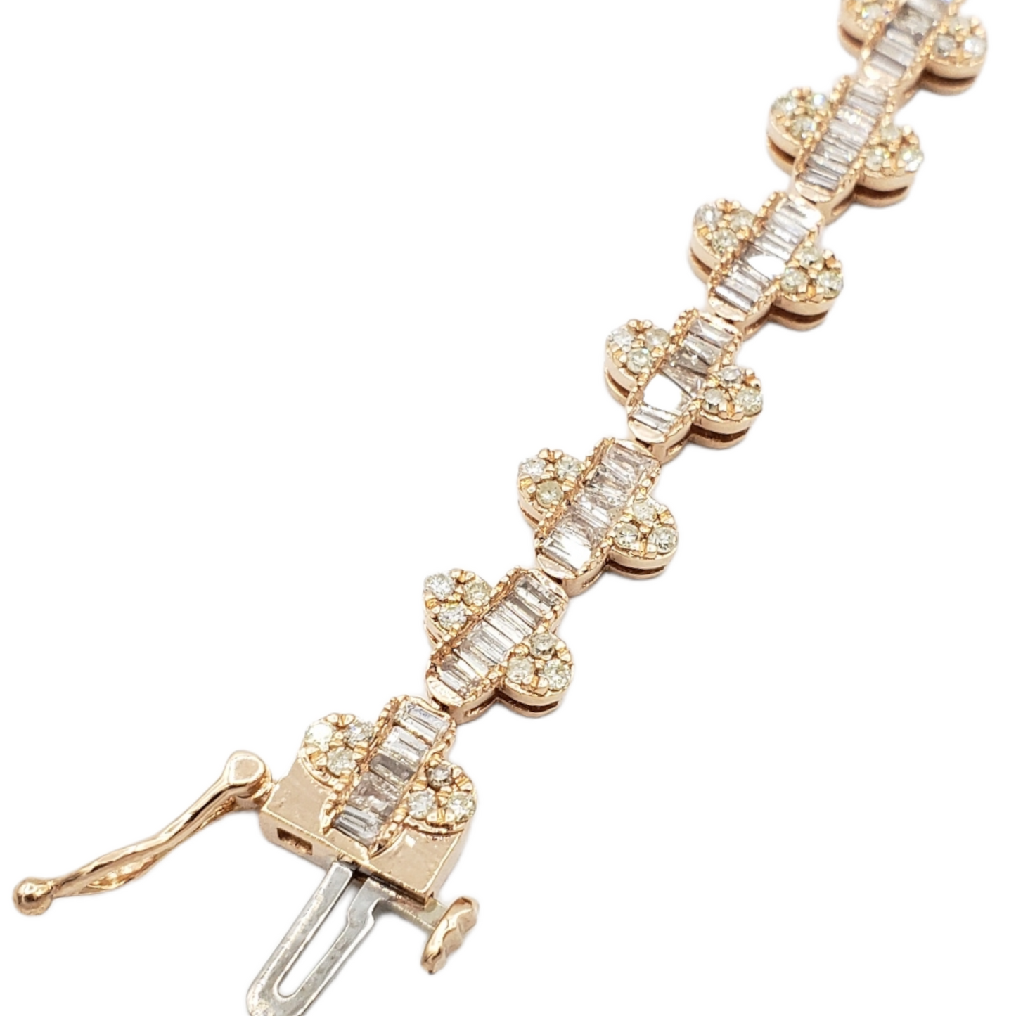 14k Baguette Diamond Clover Bracelet 3.55ct
