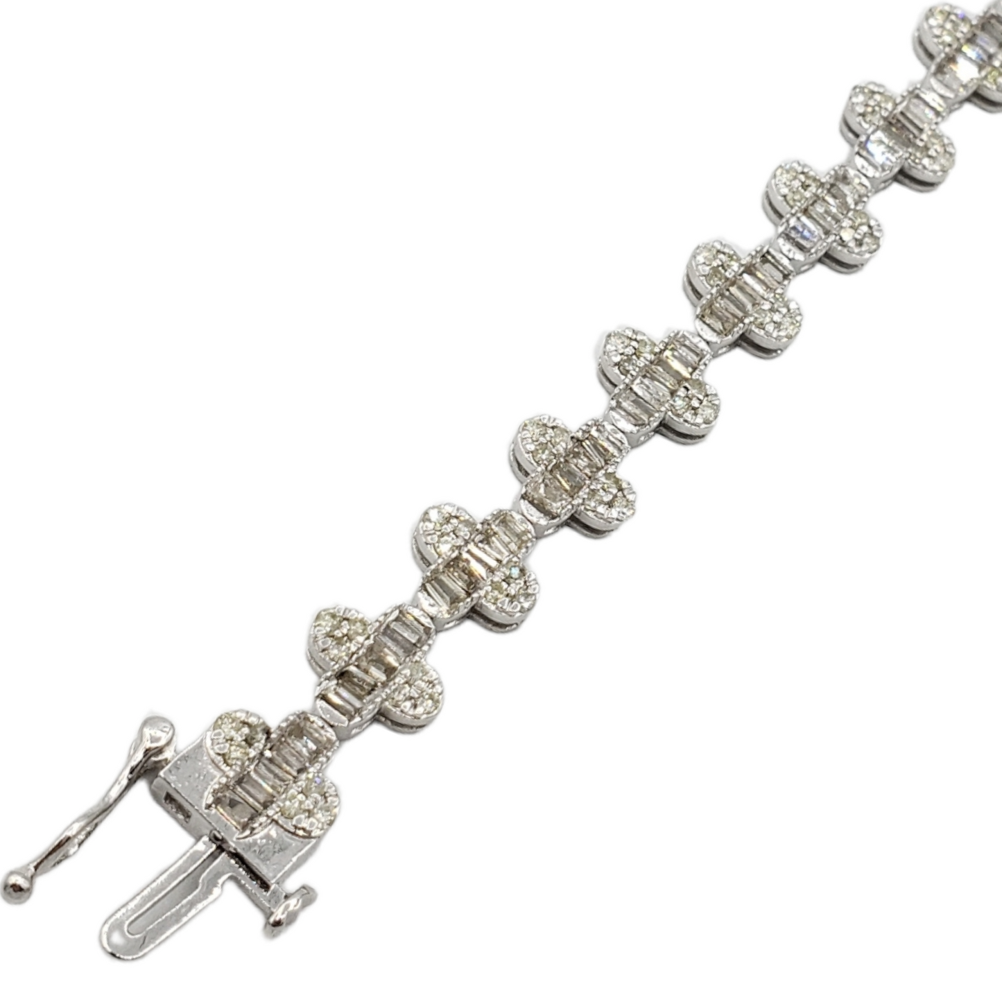 14k Baguette Diamond Clover Bracelet 3.55ct