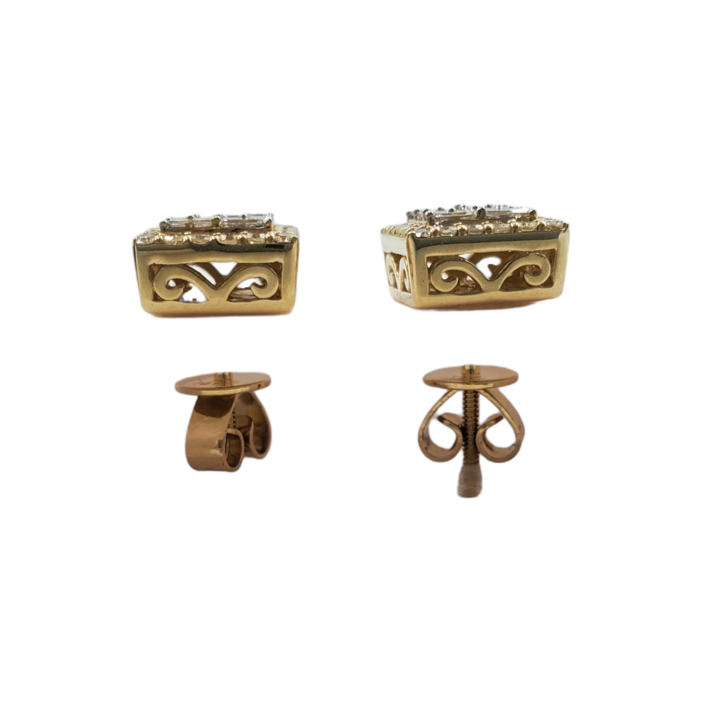 14k Gold Baguette Diamond Square Earrings #25479
