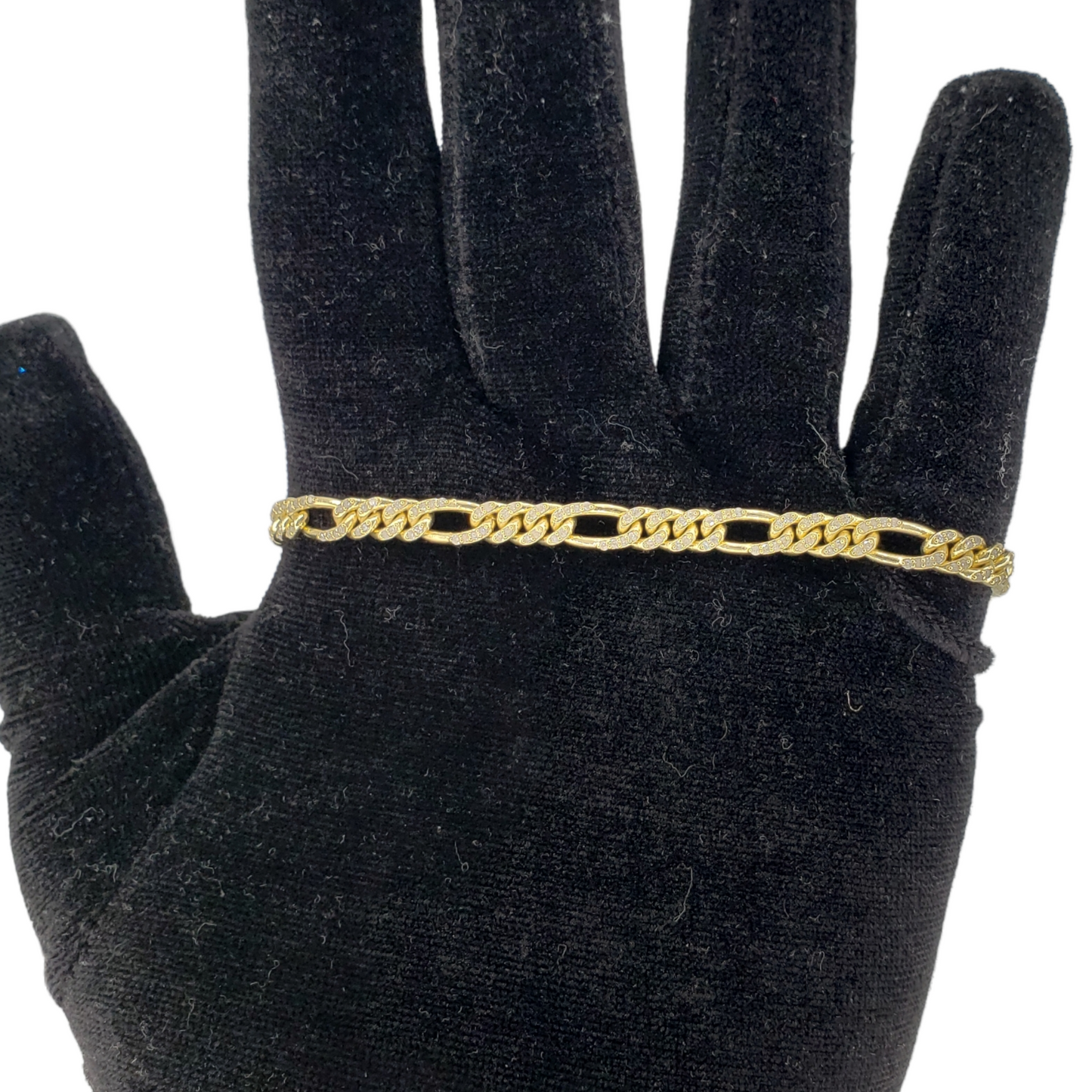 10K Gold- Iced Out Diamond Figaro Bracelets