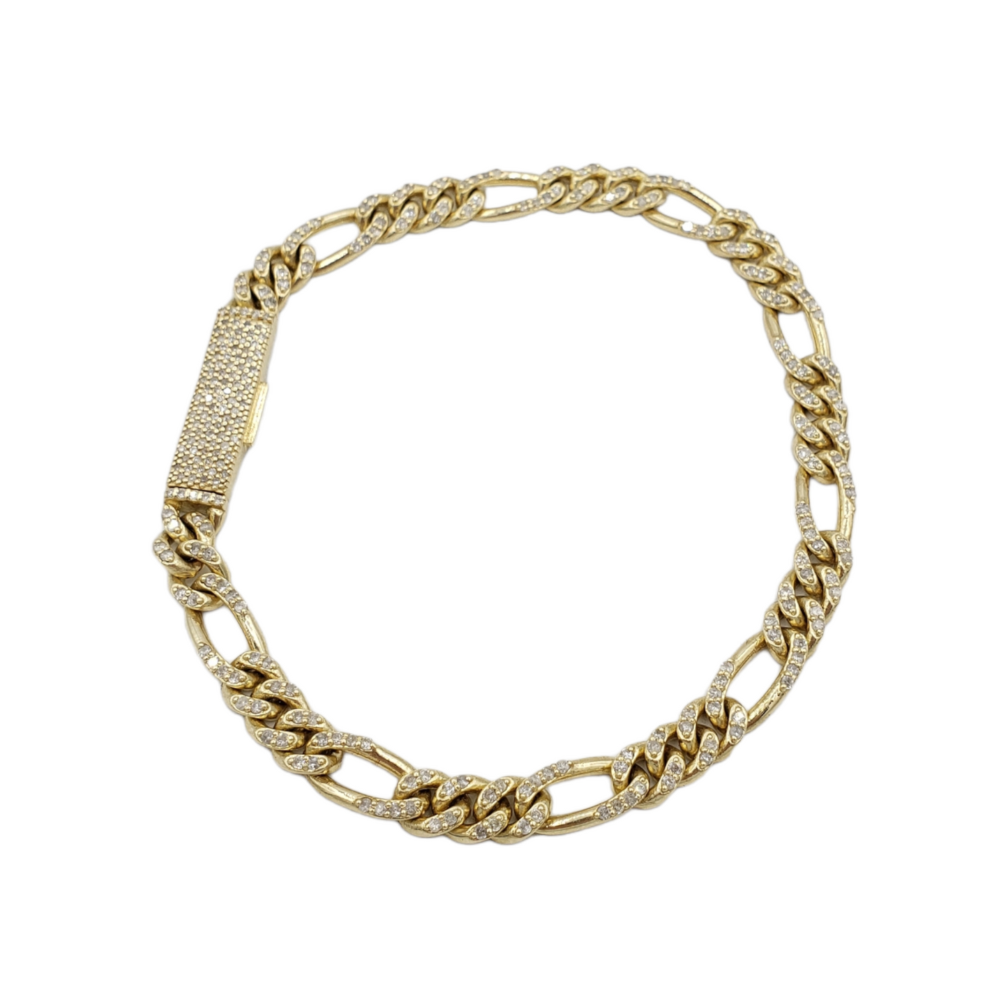 10K Gold- Iced Out Diamond Figaro Bracelets
