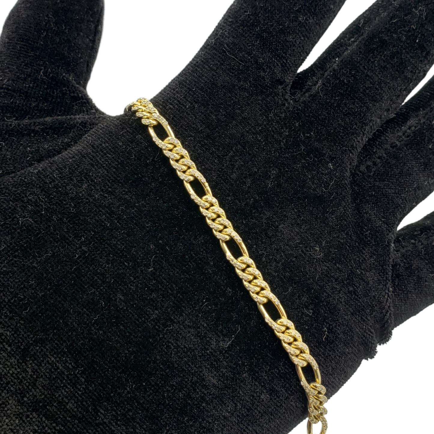 10K Gold- Iced Out Diamond Figaro Bracelets