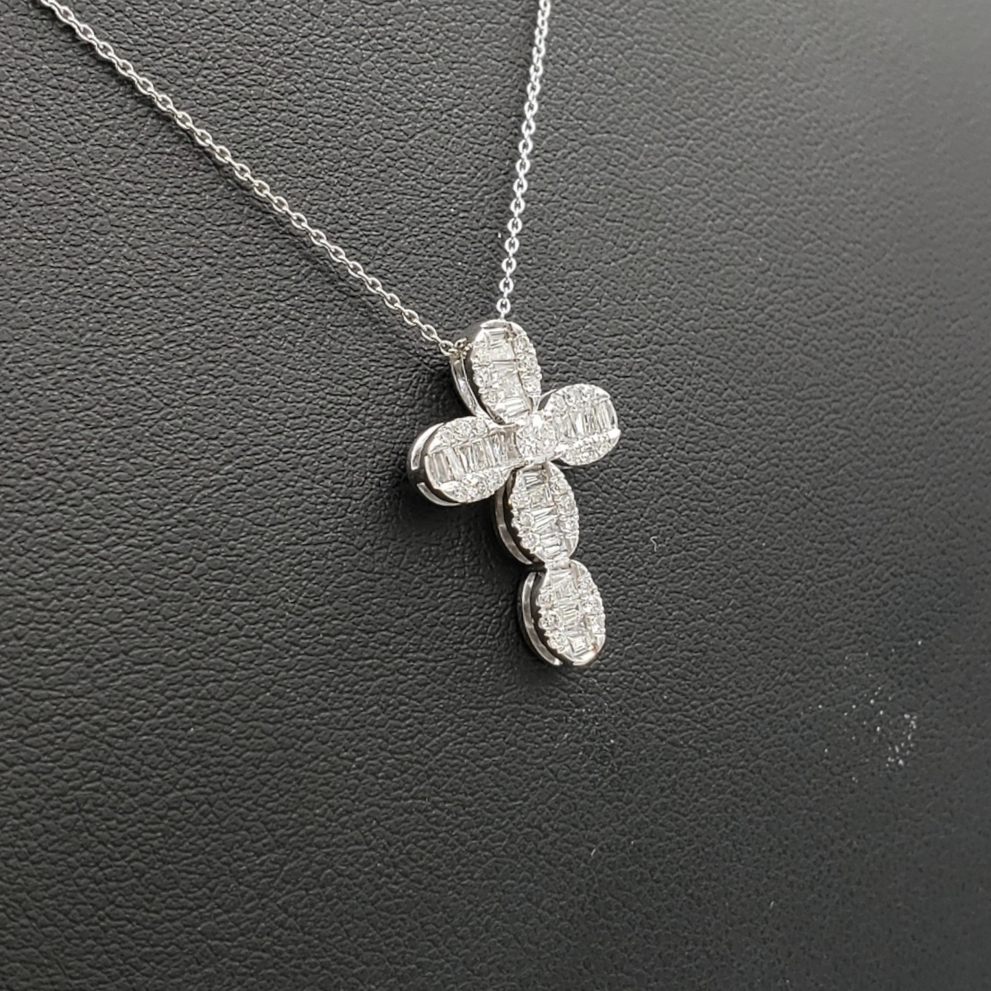 14k Baguette Diamond Cross With .75 Carats Of Diamonds and Rolo chain #27248