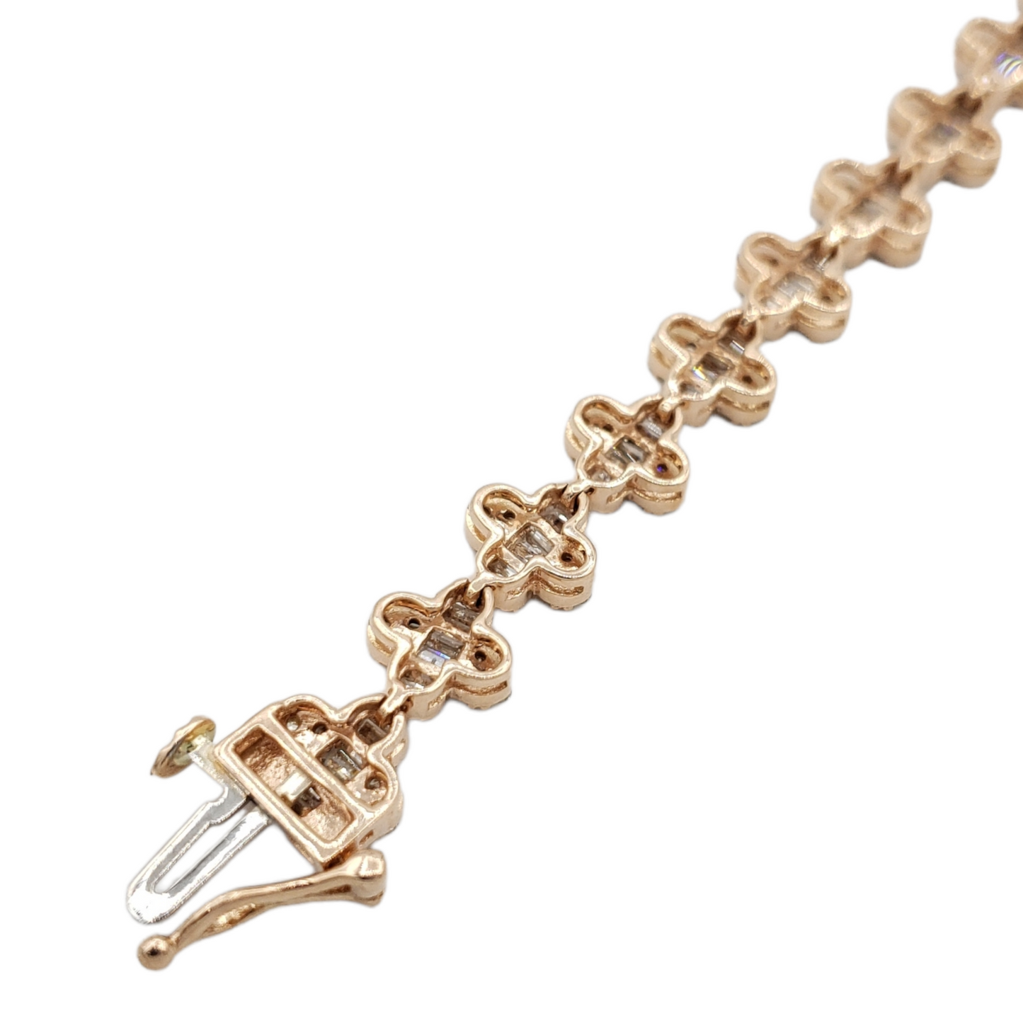 14k Baguette Diamond Clover Bracelet 3.55ct