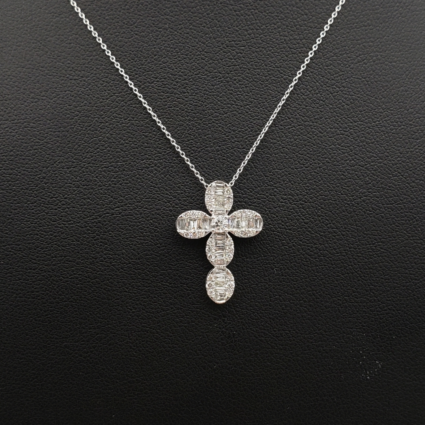 14k Baguette Diamond Cross With .75 Carats Of Diamonds and Rolo chain #27248