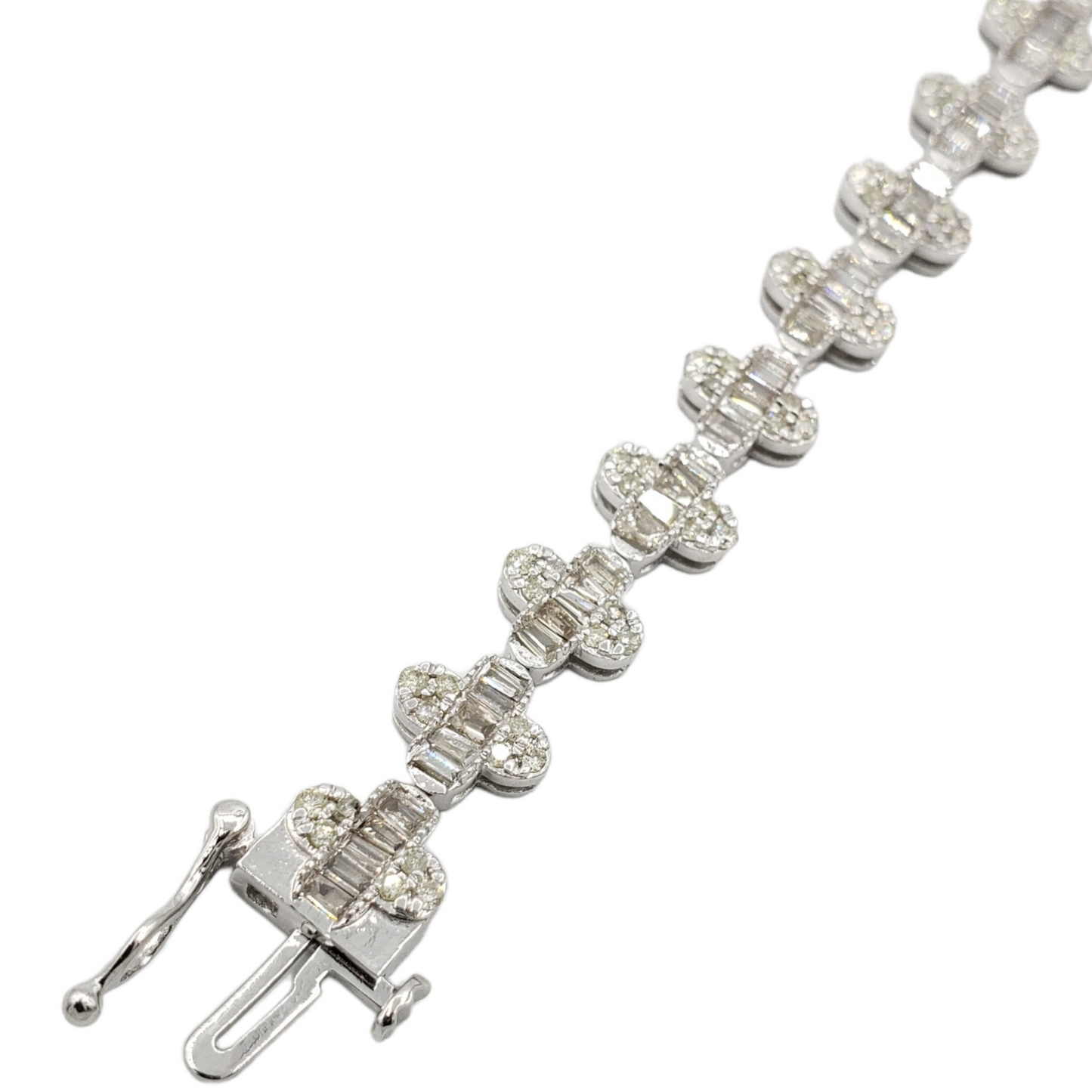 14k Baguette Diamond Clover Bracelet 3.55ct