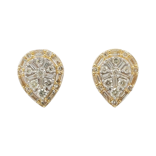 14k Gold Baguette Diamond Tear Drop Earrings #25561
