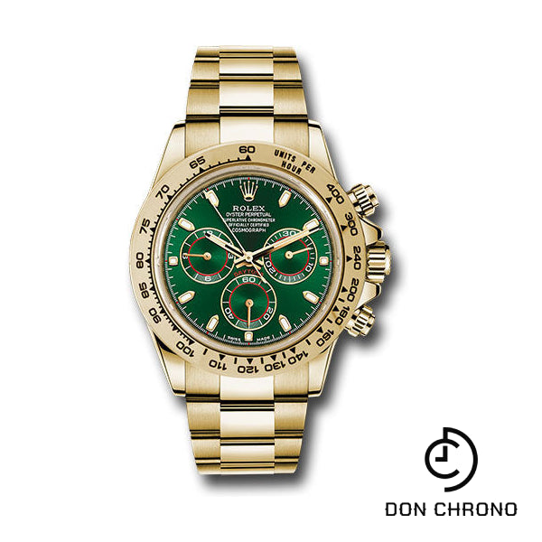 Rolex Yellow Gold Cosmograph Daytona 40 Watch - Green Stick Dial - 116508 gri