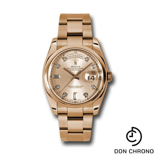 Rolex Pink Gold Day-Date 36 Watch - Domed Bezel - Pink Champagne Diamond Dial - Oyster Bracelet - 118205 chdo