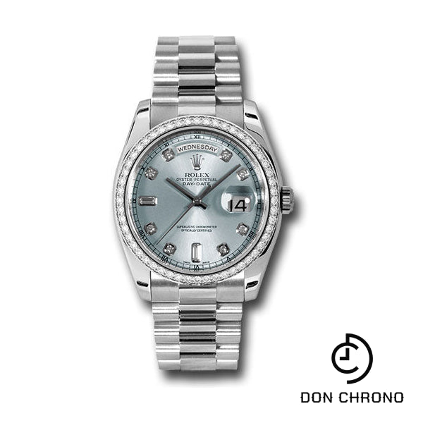 Rolex Platinum Day-Date 36 Watch - Bezel - Glacier Blue Diamond Dial - President Bracelet - 118346 gladp