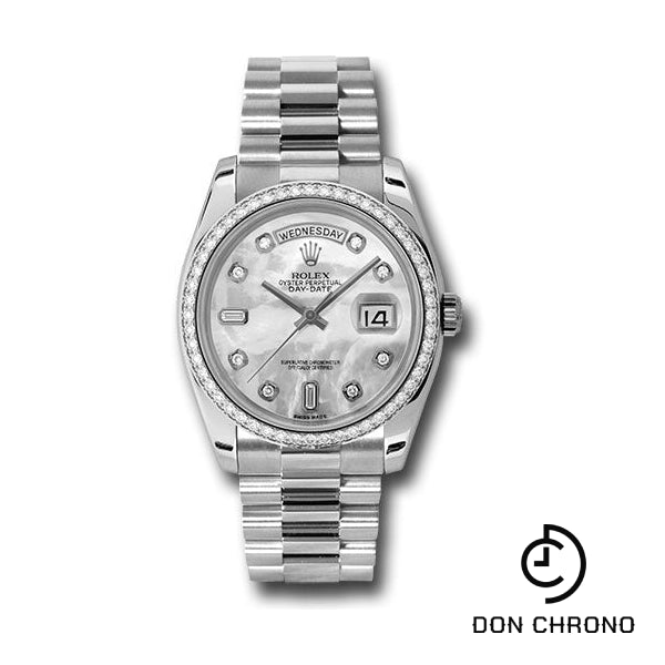 Rolex Platinum Day-Date 36 Watch - Bezel - Mother-Of-Pearl Diamond Dial - President Bracelet - 118346 mdp
