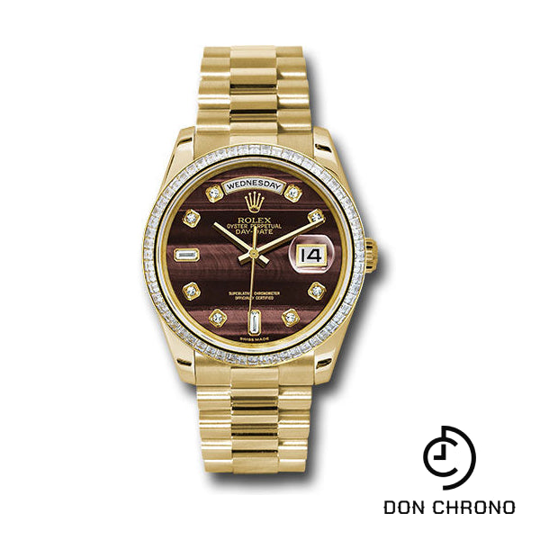 Rolex Yellow Gold Day-Date 36 Watch - Bezel - Bulls Eye Diamond Dial - President Bracelet - 118398 bedp
