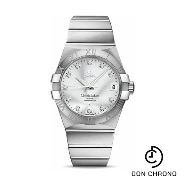 Omega Gents Constellation Chronometer Watch - 38 mm Brushed Steel Case - Silver Diamond Dial - 123.10.38.21.52.001