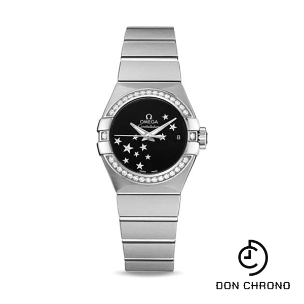 Omega Ladies Constellation Chronometer Watch - 27 mm Brushed Steel Case - Diamond Bezel - Black Dial - 123.15.27.20.01.001