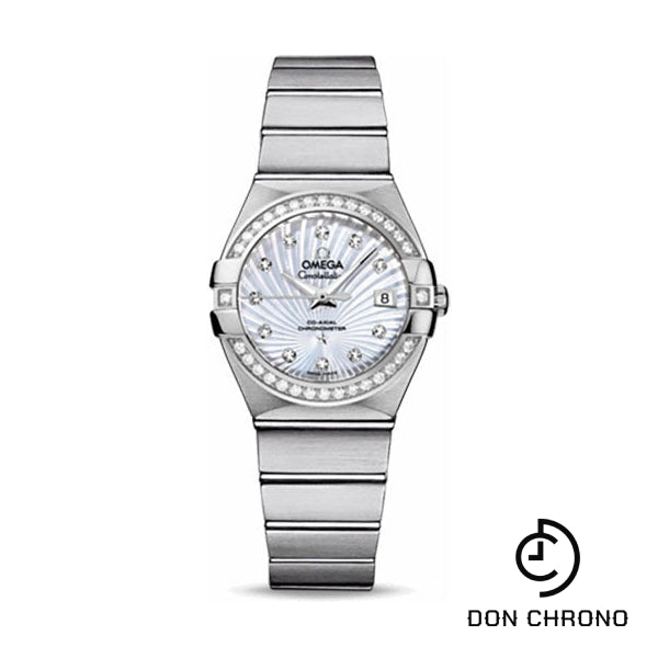 Omega Ladies Constellation Chronometer Watch - 27 mm Brushed Steel Case - Diamond Bezel - Mother-Of-Pearl Supernova Diamond Dial - 123.15.27.20.55.001
