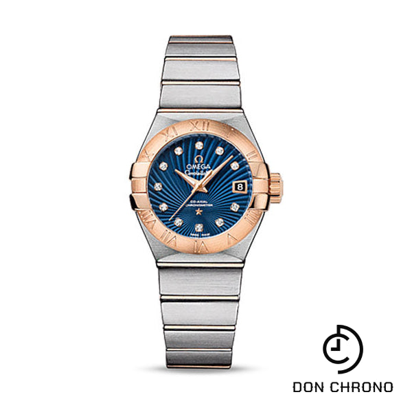 Omega Ladies Constellation Chronometer Watch - 27 mm Brushed Steel And Red Gold Case - Blue Supernova Diamond Dial - 123.20.27.20.53.001