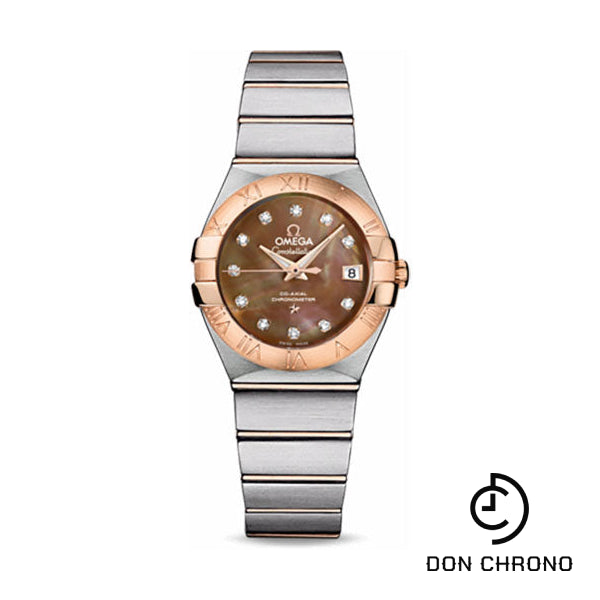 Omega Ladies Constellation Chronometer Watch - 27 mm Brushed Steel And Red Gold Case - Mother-Of-Pearl Diamond Dial - 123.20.27.20.57.001