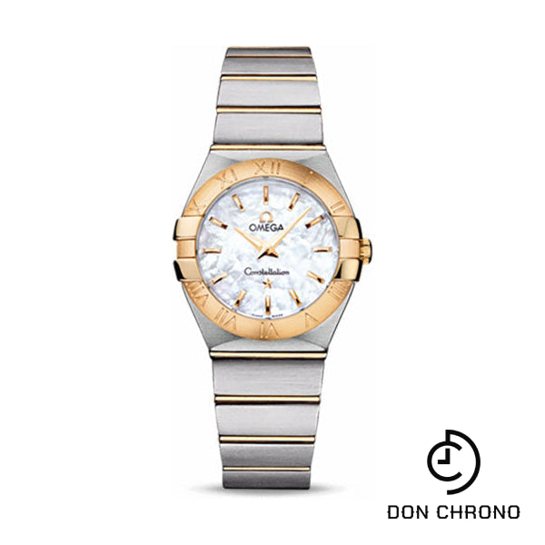 Omega Ladies Constellation Quartz Watch - 27 mm Brushed Steel And Yellow Gold Case - Mother-Of-Pearl Dial - 123.20.27.60.05.002