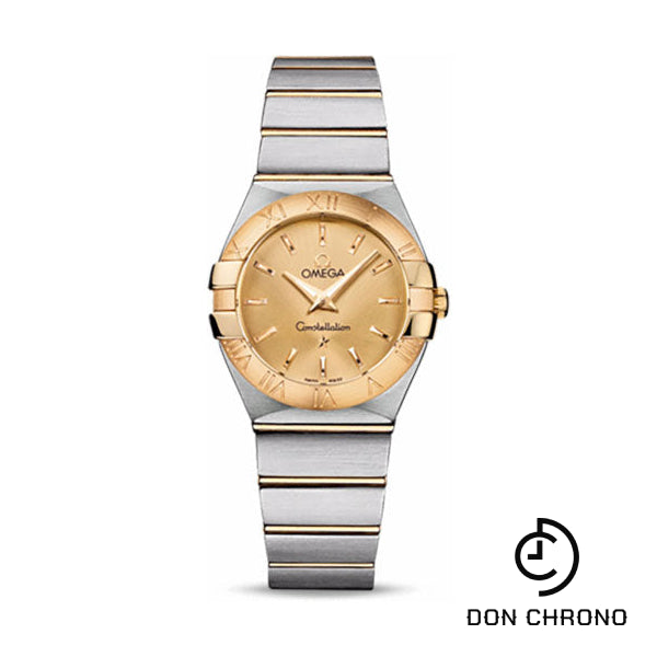 Omega Ladies Constellation Quartz Watch - 27 mm Brushed Steel And Yellow Gold Case - Champagne Dial - 123.20.27.60.08.001