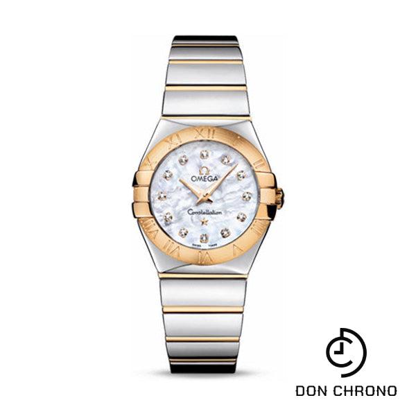 Omega Ladies Constellation Polished Quartz Watch - 27 mm Polished Steel And Yellow Gold Case - Mother-Of-Pearl Diamond Dial - Steel And Yellow Gold Bracelet - 123.20.27.60.55.004