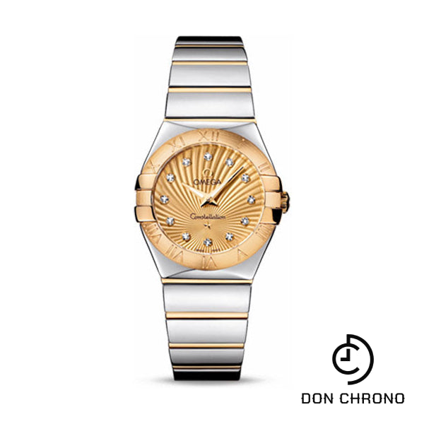 Omega Ladies Constellation Polished Quartz Watch - 27 mm Polished Steel And Yellow Gold Case - Champagne Diamond Dial - Steel And Yellow Gold Bracelet - 123.20.27.60.58.002
