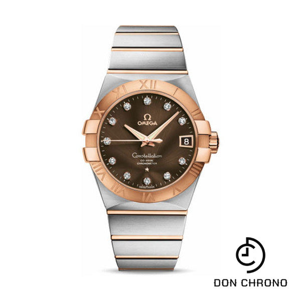 Omega Gents Constellation Chronometer Watch - 38 mm Brushed Steel And Red Gold Case - Brown Diamond Dial - 123.20.38.21.63.001