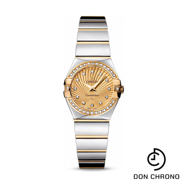 Omega Ladies Constellation Polished Quartz Watch - 24 mm Polished Steel And Yellow Gold Case - Diamond Bezel - Champagne Diamond Dial - Steel And Yellow Gold Bracelet - 123.25.24.60.58.002