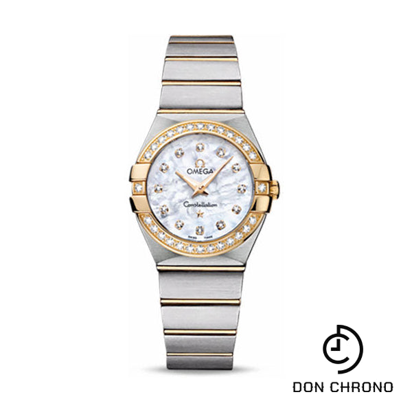 Omega Ladies Constellation Quartz Watch - 27 mm Brushed Steel And Yellow Gold Case - Diamond Bezel - Mother-Of-Pearl Diamond Dial - 123.25.27.60.55.003