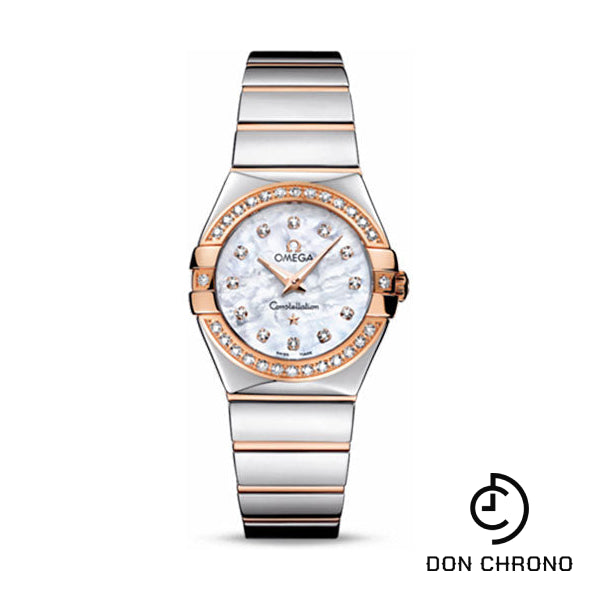 Omega Ladies Constellation Polished Quartz Watch - 27 mm Polished Steel And Red Gold Case - Diamond Bezel - Mother-Of-Pearl Diamond Dial - Steel And Red Gold Bracelet - 123.25.27.60.55.005