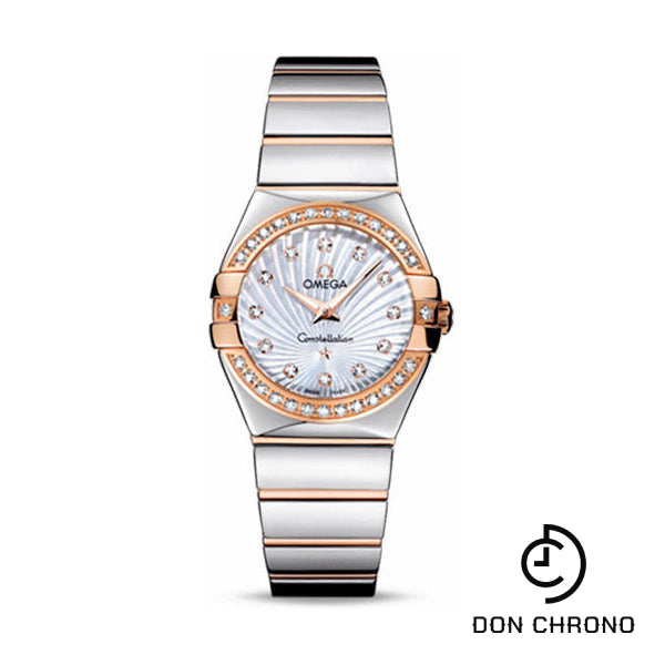Omega Ladies Constellation Polished Quartz Watch - 27 mm Polished Steel And Red Gold Case - Diamond Bezel - Mother-Of-Pearl Diamond Dial - Steel And Red Gold Bracelet - 123.25.27.60.55.006