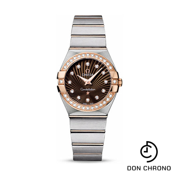 Omega Ladies Constellation Quartz Watch - 27 mm Brushed Steel And Red Gold Case - Diamond Bezel - Brown Diamond Dial - 123.25.27.60.63.001