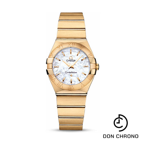 Omega Ladies Constellation Quartz Watch - 27 mm Brushed Yellow Gold Case - Mother-Of-Pearl Dial - 123.50.27.60.05.002