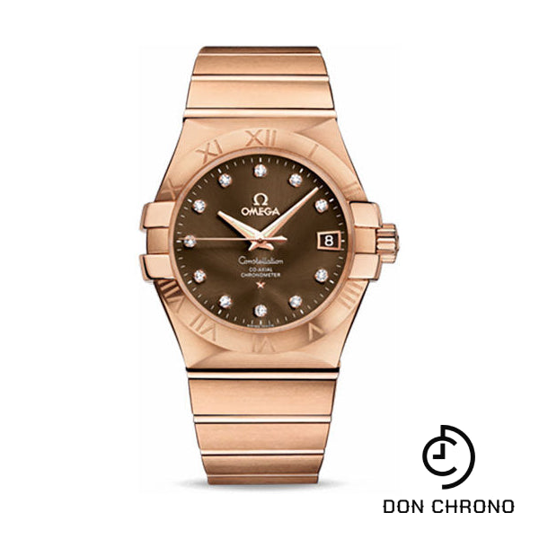 Omega Gents Constellation Chronometer Watch - 35 mm Brushed Red Gold Case - Brown Diamond Dial - 123.50.35.20.63.001