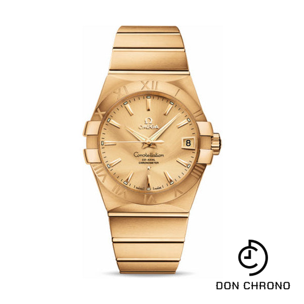 Omega Gents Constellation Chronometer Watch - 38 mm Brushed Yellow Gold Case - Champagne Dial - 123.50.38.21.08.001