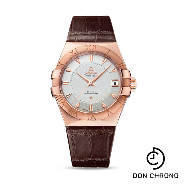 Omega Constellation Co-Axial Segna Gold Limited Edition of 1952 Watch - 38 mm Polished Sedna Gold Case - Brushed Sedna Gold Bezel - Silver Dial - Brown Leather Strap - 123.53.38.21.02.001