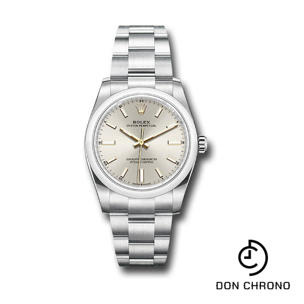 Rolex Oyster Perpetual 34 Watch - Domed Bezel - Silver Index Dial - Oyster Bracelet - 124200 sio