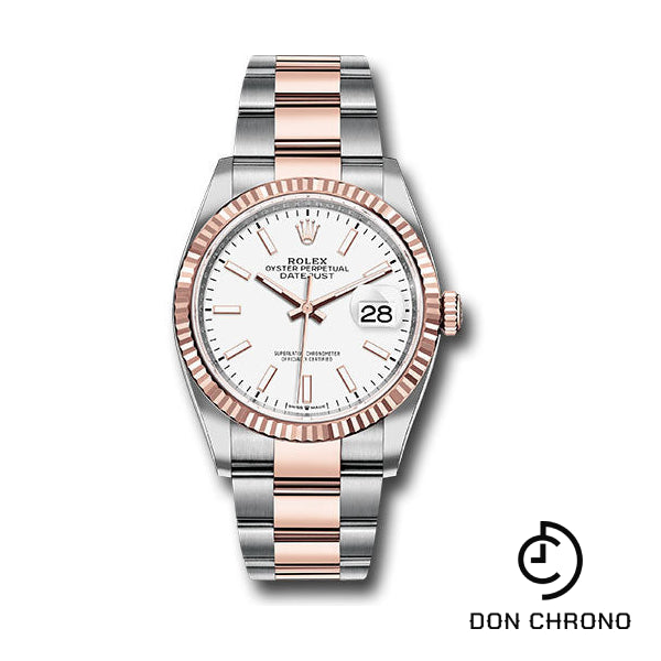Rolex Steel and Everose Rolesor Datejust 36 Watch - Fluted Bezel - White Index Dial - Oyster Bracelet - 126231 wio