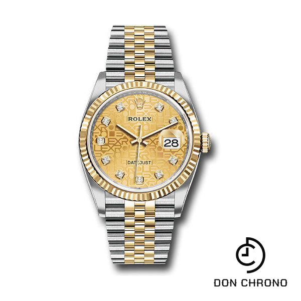 Rolex Yellow Rolesor Datejust 36 Watch - Fluted Bezel - Champagne Jubilee Diamond Dial - Jubilee Bracelet - 126233 chjdj