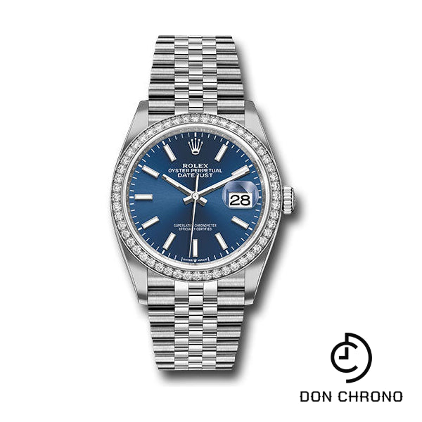 Rolex Steel Datejust 36 Watch - Diamond Bezel - Blue Index Dial - Jubilee Bracelet - 126284RBR blij