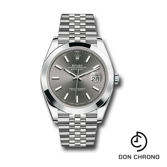 Rolex Steel Datejust 41 Watch - Smooth Bezel - Dark Rhodium Index Dial - Jubilee Bracelet - 126300 dkrij