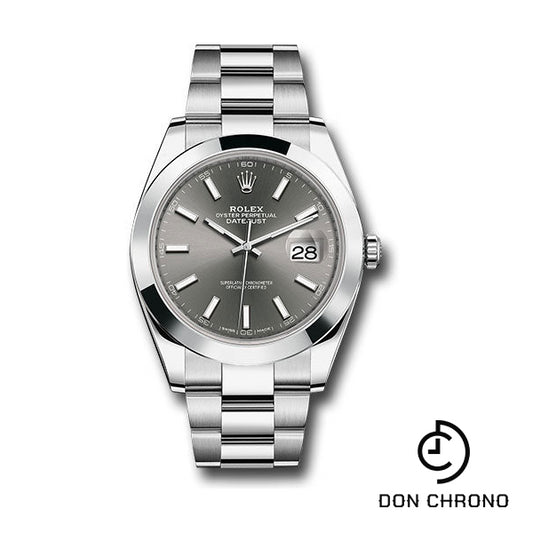 Rolex Steel Datejust 41 Watch - Smooth Bezel - Dark Rhodium Index Dial - Oyster Bracelet - 126300 dkrio