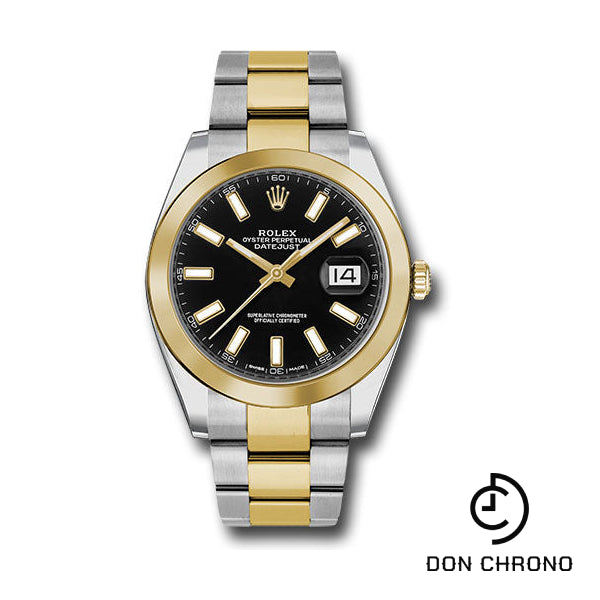 Rolex Steel and Yellow Gold Rolesor Datejust 41 Watch - Smooth Bezel - Black Index Dial - Oyster Bracelet - 126303 bkio