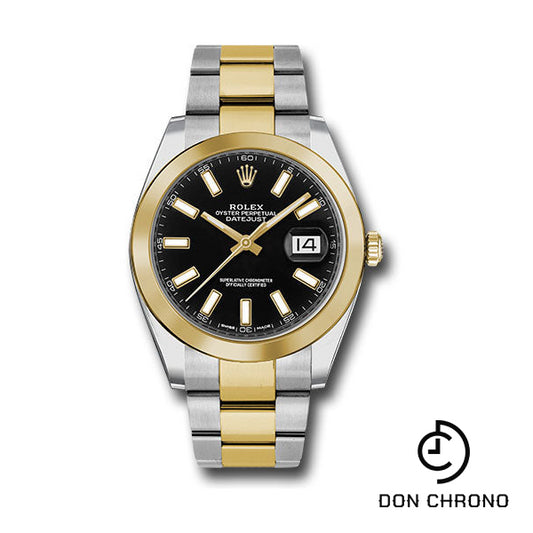 Rolex Steel and Yellow Gold Rolesor Datejust 41 Watch - Smooth Bezel - Black Index Dial - Oyster Bracelet - 126303 bkio