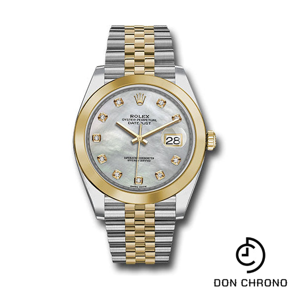 Rolex Steel and Yellow Gold Rolesor Datejust 41 Watch - Smooth Bezel - Mother-of-Pearl Diamond Dial - Jubilee Bracelet - 126303 mdj