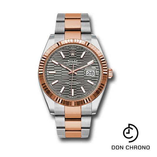 Rolex Everose Rolesor Datejust 41 Watch - Fluted Bezel - Slate Fluted Motif Index Dial - Oyster Bracelet - 126331 slflmio
