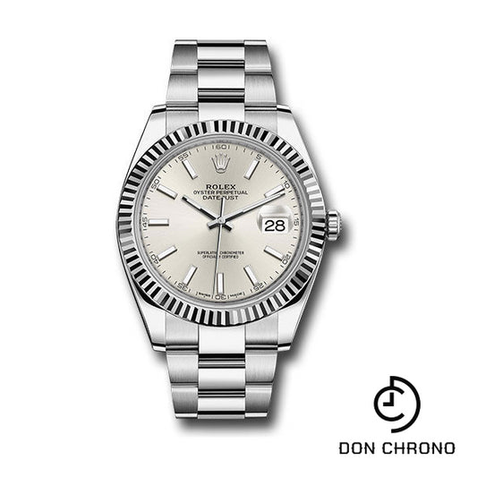 Rolex Steel and White Gold Rolesor Datejust 41 Watch - Fluted Bezel - Silver Index Dial - Oyster Bracelet - 126334 sio