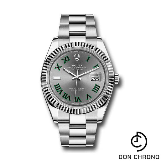 Rolex Steel and White Gold Rolesor Datejust 41 Watch - Fluted Bezel - Slate Green Roman Dial - Oyster Bracelet - 126334 slgro