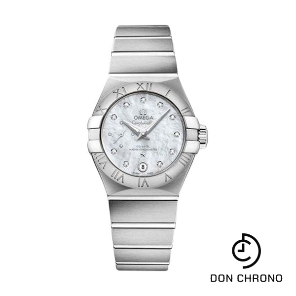 Omega Constellation Co-Axial Master CHRONOMETER Small Seconds Petite Seconde Watch - 27 mm Steel Case - White Mother-Of-Pearl Diamond Dial - 127.10.27.20.55.001